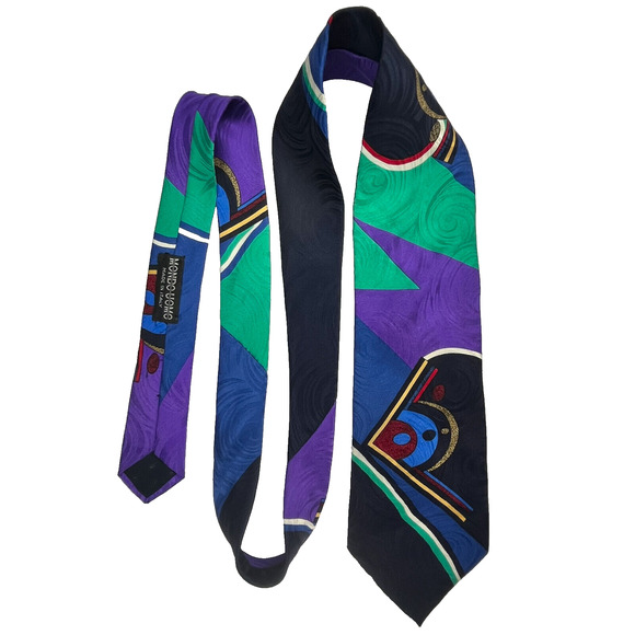 Mondo Uomo Mens 100% Tie Silk Abstract Multicolor Made In Italy Necktie - Picture 3 of 14